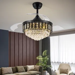 Luxury Remote Control Retractable Invisible Fan Blade Golden Ceiling Fan Light