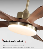 Ventilateur de plafond moderne en bois et cuivre avec télécommande, 42/52 pouces, 3/5 pales droites, avec éclairage LED intégré