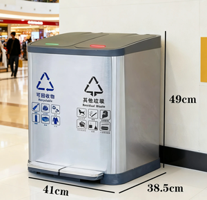 상업용 등급의 스테인레스 스틸 쓰레기통 대형 야외 50L 발 페달 작동 실내 사용을위한 사각 <span class=keywords><strong>2</strong></span>-3-4 클래스 - Product Image 1