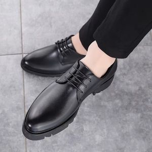 Nouvelle Tendance Chaussures Derby Homme en Cuir Noir à Lacets Bout Carré Plateforme Printemps Été Automne Résistantes à l'Usure - Product Image 2