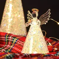 LED beleuchtete mund geblasene Glas Weihnachts engel Figur mit funkelnden Pailletten Glitter Rock Großhandel Glas Engel Dekorationen