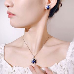 Conjunto de Collar y Pendientes Elegantes Huayoumei Azul con Zirconia de Acero Inoxidable Plateado para Mujer - Venta al por Mayor - Product Image 2