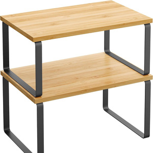 <b>Kitchen</b> <b>Storage</b> <b>Rack</b> 2 Tier Bamboo Wood Color Multifunctional Standing Organizer For Kitchenware Food Books Sundries - Product Image 5