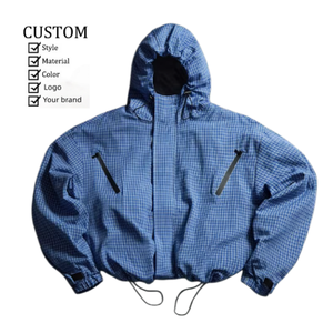 Chaqueta Cortavientos con Capucha Extra Grande a Cuadros Personalizada - Ropa de Calle OEM Impermeable a Cuadros para Hombre al por Mayor - Product Image 1