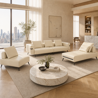 Ensemble de canapés en cuir de luxe moderne, canapé modulaire pour salon, canapé sectionnel 3 places avec chaise longue et pieds en métal