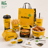 Ensemble d'emballages à emporter pour la restauration rapide biodégradables imprimés sur mesure, boîte à poulet frit, boîte à hamburger, boîte à frites, sac en papier, gobelet pour la livraison