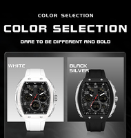 Jam Tangan Pria Sanda 6157 Tonneau Tahan Air Quartz Tali Silikon Jarum Bercahaya Tampilan Tanggal Mewah Fashion Montres Pour Hommes