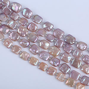 Perles d'eau douce naturelles baroques carrées de 18 cm, 11-13 mm, bande courte, blanches/roses, perles en vrac pour la fabrication de bracelets faits main, vente en gros - Product Image 2