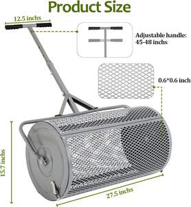 Esparcidor de compost de 27 pulgadas para césped y tierra vegetal de jardín con mango ajustable Esparcidor de rodillos de metal para patio - Product Image 5