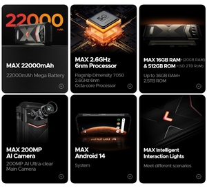 DOOGEE V Max Plus, Teléfono Inteligente Resistente de 6.58 Pulgadas, Android 14, NFC, 5G, 16GB+512GB, Pantalla LED de 120Hz, Visión Nocturna de 20MP, Batería de 22000mAh, Carga Rápida de 33W - Product Image 4