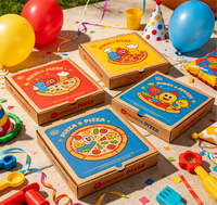 Plateau à pizza jetable en papier sulfurisé avec motifs mignons, boîte à pizza pour fêtes d'enfants, collations à emporter, vente en gros