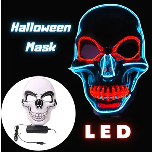 Maschera di Halloween incandescente a LED a 7 colori In Stock di alta qualità per uso da festa maschera da fantasma scheletro teschio spaventoso all'ingrosso