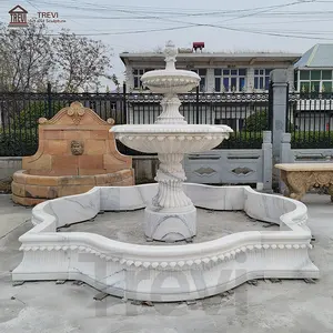 Simple Design waterfalls inside and outside Two Tiers White Classic Stone Marble Water Fountain for Sale