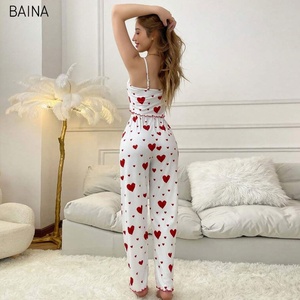 2025 donna pigiami <span class=keywords><strong>con</strong></span> stampa cuore <span class=keywords><strong>con</strong></span> pigiami senza maniche canottiera <span class=keywords><strong>con</strong></span> pantaloni lunghi Sexy Lingerie da salotto - Product Image 6