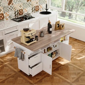 Isla de Cocina Extraíble de Estilo Moderno Personalizada, Gabinete de Almacenamiento con Cubierta de Madera y Ruedas, Diseño Shaker - Product Image 3