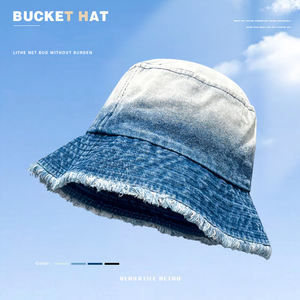 Femmes été coton seau chapeau pliable pêcheur <span class=keywords><strong>Bob</strong></span> casquette Hip Hop Style décontracté dessin animé motif lavé Denim pour hommes femmes - Product Image 4