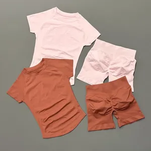 Conjunto Deportivo de 2 Piezas para Mujer, Top de <span class=keywords><strong>Manga</strong></span> Corta <span class=keywords><strong>sin</strong></span> Costuras, Shorts Levanta Glúteos, para Entrenamiento, Fitness, Running, Yoga - Product Image 3