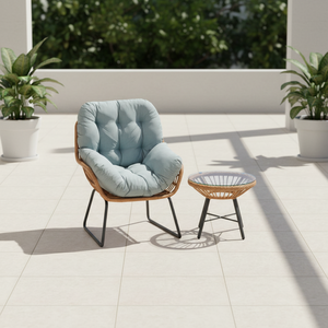 Juego de Muebles de Jardín de Lujo Modernos para Balcón, Patio o Terraza, 2 Piezas, Sillas de Ratán Económicas con Mesa de Centro - Product Image 2