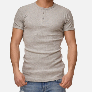 Chemises homme slim fit de qualité, en coton, tissu côtelé 1x1, t-shirt Henley - Product Image 5