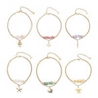 Tobillera de Moda con Cruz de Tortuga de Acero Inoxidable, Cadena para el Pie con Cuentas de Piedra Lunar Blanca Natural y Cristal Amarillo
