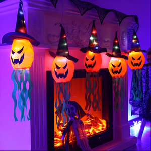 Luz LED con forma de sombrero de bruja, linterna colgante con forma de calabaza, funciona con pilas, decoración espeluznante de Halloween para patio, hogar, ventana, puerta - Product Image 4