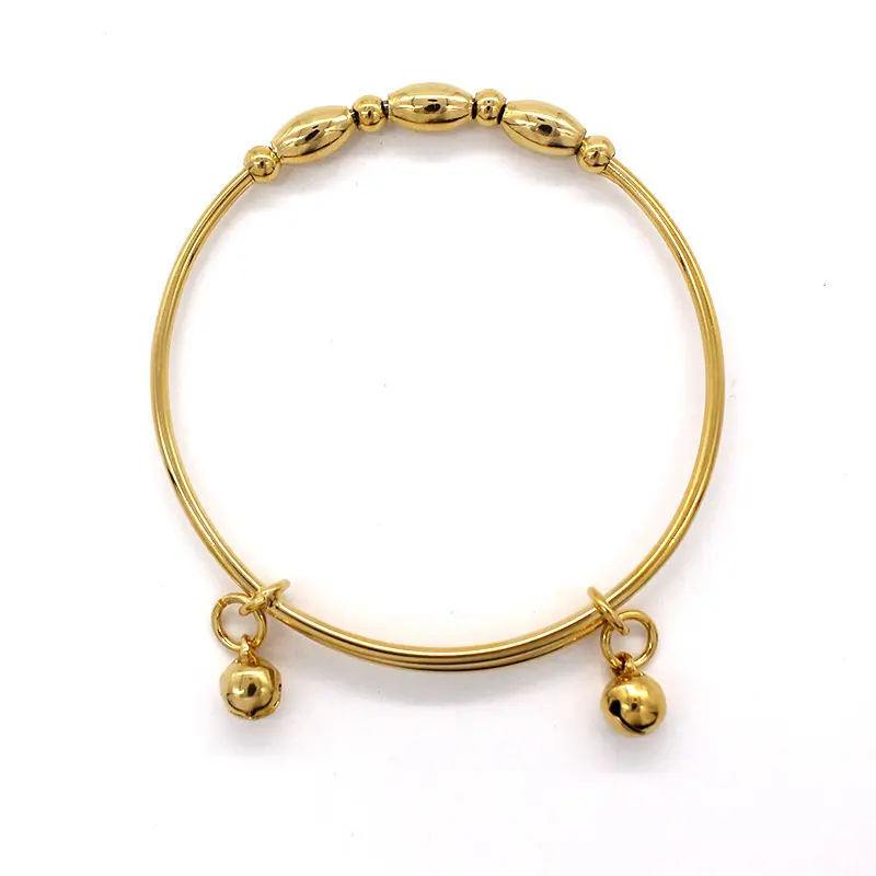 JH Cute Exquisite Vintage Classical Design Beads Link For Children 18k Gold Plated Jewelry Bangle
