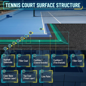 Suelo Acrílico Duradero para Canchas de Tenis al Aire Libre, Alta Elasticidad, Estructura Multicapa para un Rebote Estable de la Pelota y Protección de las Juntas - Product Image 2