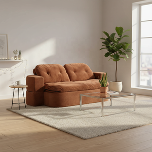 Canapé-lit <span class=keywords><strong>convertible</strong></span> en velours côtelé <span class=keywords><strong>terracotta</strong></span>, grand format, 2 places, avec dossier capitonné, pour salon et chambre à coucher - Product Image 3