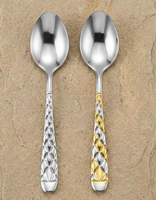Ensemble de couverts en acier inoxydable 410 léger et durable de qualité supérieure, manche à motif diamant 3D en relief, poli miroir or et argent