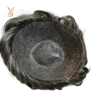 Venta al por mayor 0,06-0,08mm reemplazo de cabello encaje y PU Base Bio Men Systems hombres tupé línea de cabello natural pelucas de cabello Remy 560 #