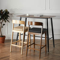 Tabouret de bar haut avec dossier en cuir PU de luxe moderne et bois de frêne pour bar à thé Boba, bar à domicile et salle à manger