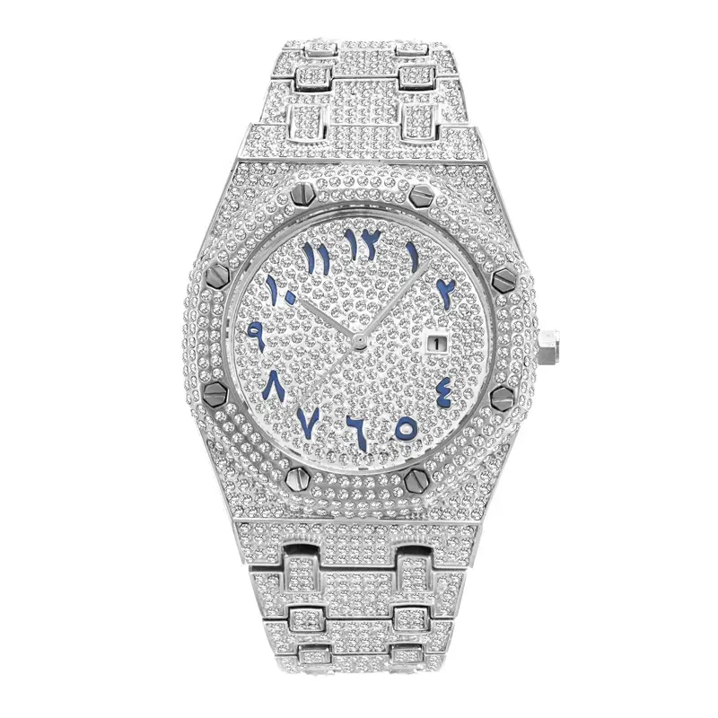 Iced Out Bling Diamond Watch with Full Zircon Custom Gold Silver Luxury Jewelry for Men Women Waterproof Quartz Watches