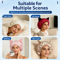 Bonnet en satin à double couche réglable avec logo personnalisé et oreilles de chat, bonnet de nuit pour femmes, bonnet de sommeil pour les soins des cheveux naturels