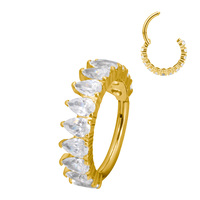 GZN ASTM F Anneau de segment articulé latéral en titane avec pavé de zircone cubique en forme de poire