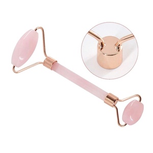 Face Jade Rollers Double Leaded Pink Powder Crystal Beauty Jade Roller Gua Sha Set With Packaging Box