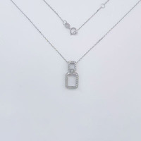 Collana con Pendente in Oro Bianco 18K con Diamanti Coltivati in Laboratorio, Anelli Quadrati con Diamanti Melee, Collane Geometriche Regolabili da Donna, Charm