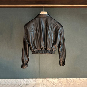 Nuova Giacca in Pelle di Pecora Conciata al Vegetale <span class=keywords><strong>Cerata</strong></span> Autunno Inverno 25 - Capospalla Corto Vintage a Vita Alta per <span class=keywords><strong>Donna</strong></span> - Product Image 4