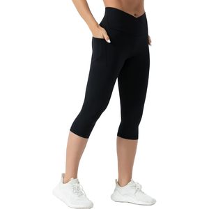 FOXA Leggings capri pour femme à taille croisée en V, pantalon de yoga amincissant avec poches - Product Image 1