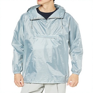 Chaqueta Cortavientos con Capucha y Cierre de Cremallera para Hombre, Color Azul Claro, Impermeable, Corte Holgado Informal, Color Sólido, Exterior de Poliéster - Product Image 2