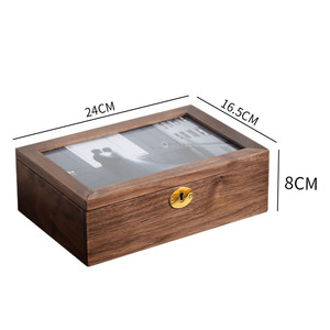Walnut Wood Jewelry <b>Box</b> 24x16.5x8cm With Lock And Glass Top For <b>Storage</b> Display - Product Image 1