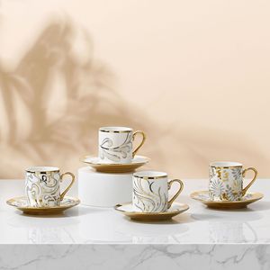Light Luxury Gold Rim Ceramic Coffee Cup Saucer Set Nordic Style Modern Design Heat-Resistant Gift <b>Box</b> Pack - Product Image 2