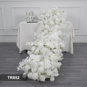 DKB Wholesale <b>Table</b> Faux Floral Row Fake White Artificial Silk Rose <b>Table</b> Flower Runner for Wedding Home <b>Party</b> <b>Decor</b> - Product Image 3