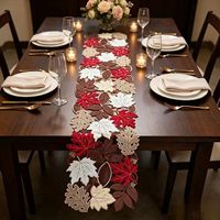 Chemin de table moderne et minimaliste avec applique feuille d'érable ajourée brodée pour table à manger, table basse, meuble TV, décoration intérieure