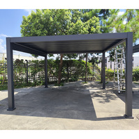 Pergola à persiennes motorisée en aluminium 3x3 3x4 4x3 4x4 Gazebo avec cadre en poudre Bois traité sous pression Style nature extérieur