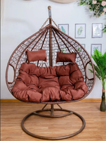 Fauteuils suspendus en osier pour jardin extérieur, chaises longues avec support et coussin résistant aux UV, siège pliable en forme de panier