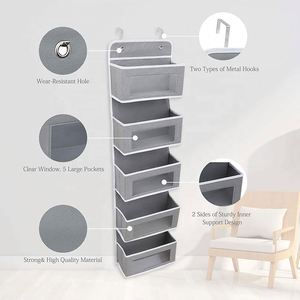 Over the <b>Door</b> Organizer Wall Closet Hanging Organizer Storage Bag With 5 Clear Window Pockets Metal Hooks - Product Image 2