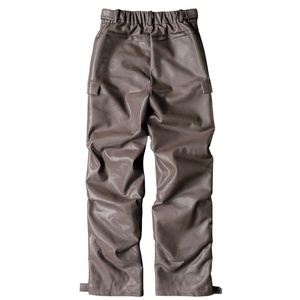 Streetwear High Waist Button Leather Pu <b>Flare</b> Sweat <b>Trousers</b> Heavy Weight Oversized Retro Faux Leather Stacked Pants <b>Men</b> - Product Image 6