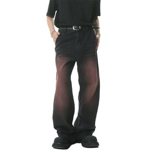 Prix de gros - Jeans gris délavés style streetwear unisexe, design vintage, effet pulvérisé - Product Image 3