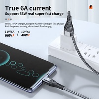 Kabel Data pengisi daya USB tipe-c 6A 66W, kabel pengisian daya Super cepat, kabel USB c untuk ponsel Samsung Xiaomi Android, nilon Foil FMC