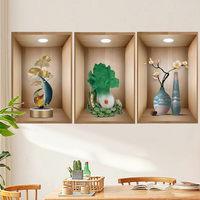 Paquete de 3 pegatinas de pared con diseño de flores en maceta en 3D, impermeables, autoadhesivas, de vinilo, para decoración del hogar, para la sala de estar, gran venta.